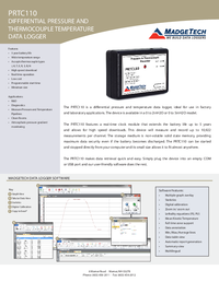 Thumbnail of document Data Sheet - PRTC110 Differential Pressure and Thermocouple Temperature Data Logger